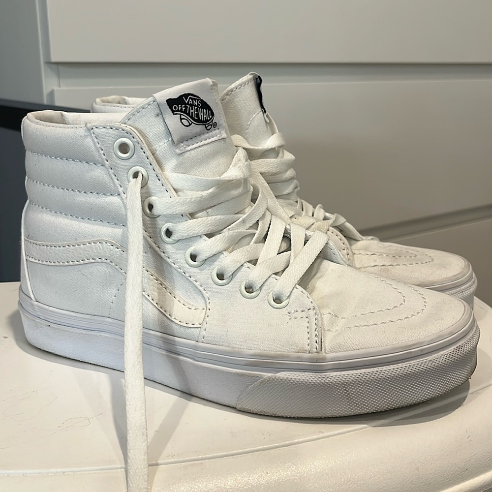 All White High Top Vans